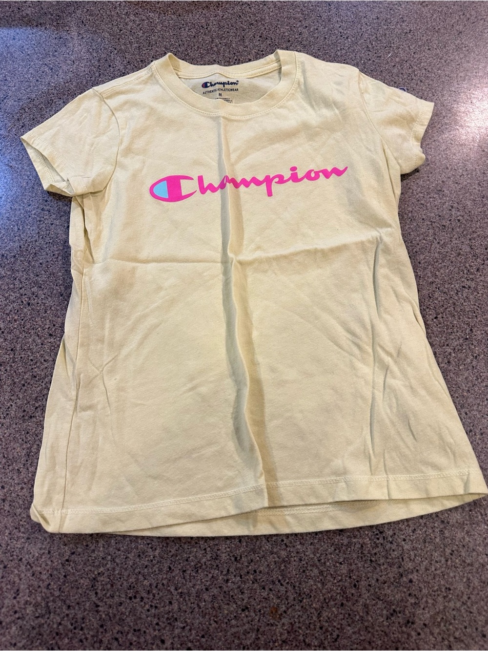 Champion Girls' Pale Yellow Tee with Hot Pink Logo
